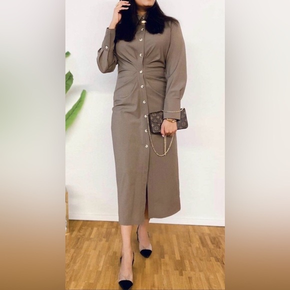 Zara Dresses & Skirts - Zara Brown Long Sleeve Dress with Button Detail